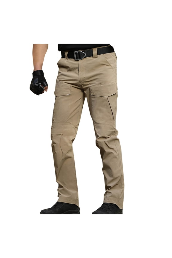 Men's Flex Ripstop Tactical Pants Water Resistant Stretch Cargo Pants Lightweight EDC Hiking Work Pants Outdoor Multi Pockets Khaki S
