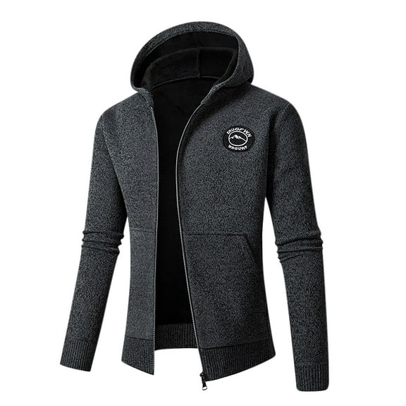 CHEEREAM Men's Full Zip Hoodie Fleece Jacket Sweatshirt Lined work coat with Pockets Fashion Sports Hooded Jacket Long Sleeve Sweat Dark Gray M