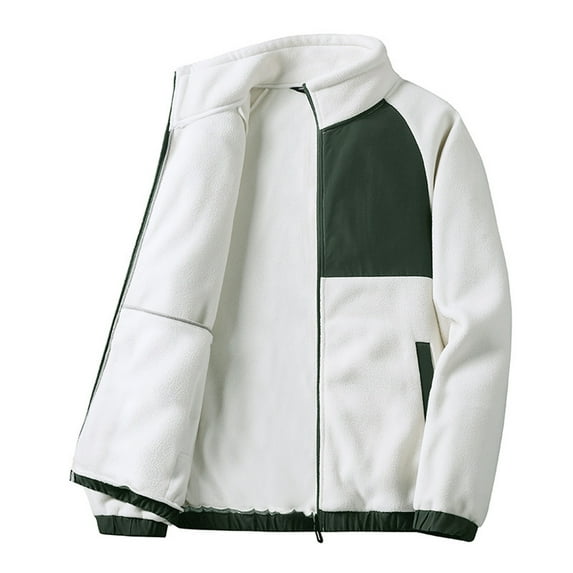 CHEEREAM Men's Full Zip Soft Polar Fleece Jacket Color Block Outdoor Recreation Coat with Pockets Long-Sleeve Comfortable Outerwear with Pockets White 3XL