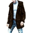 thumbnail image 1 of CHEEREAM Men's Fuzzy Faux Fur Suede Leather Sherpa Cardigans Jackets Hooded Thick Wool Blend Winter Plus Size Chunky Warm Coat Coffee M, 1 of 6