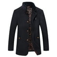 thumbnail image 1 of CHEEREAM Men's Gentle Band Collar Single Breasted Wool Blend Pea Coat Quilted Lined Thick Winter Jacket with Pockets Navy 4XL, 1 of 8