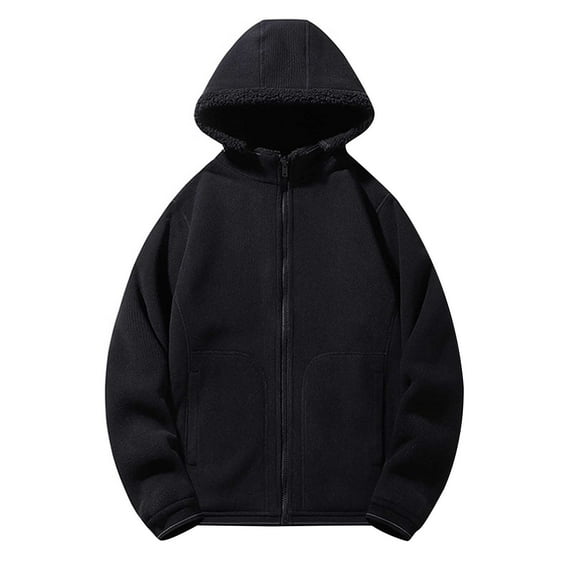 CHEEREAM Men's Heavyweight Sherpa Lined Fleece Hoodie Jacket Sherpa Lined Thick Warm Thermal Coat with Pockets Black L