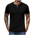 thumbnail image 1 of CHEEREAM Men's Henley Shirts Short Sleeve Collarless Button T-Shirt Fashion Casual Basic Tee Tops Black L, 1 of 1