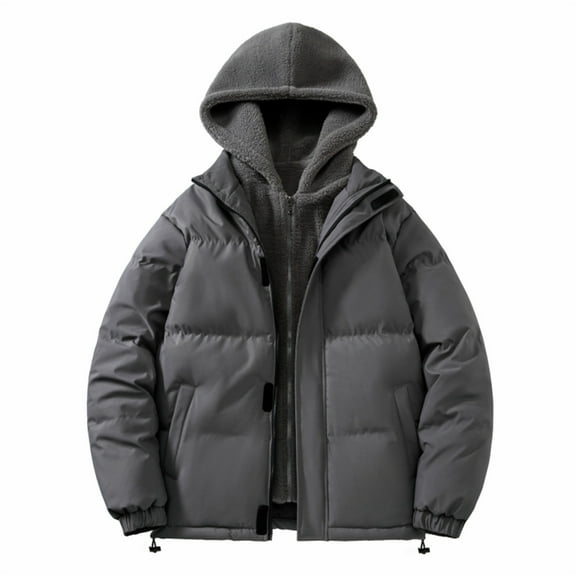 CHEEREAM Men's Hooded Winter Coat Warm Puffer Jacket Thicken Cotton Coat with Hood for Men Plus Size Windproof Outwear Gray 5XL