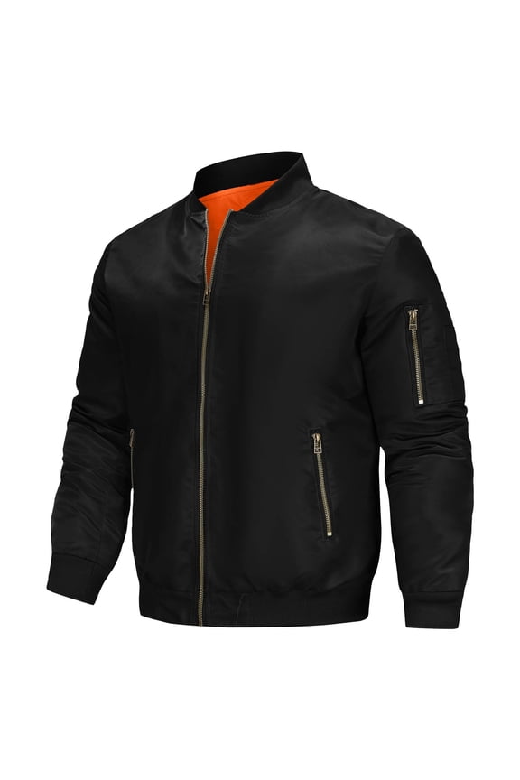 Men's Lightweight Bomber Jackets Light Track Jackets Casual Winter Windbreaker Outdoor Golf Fashion Coat for Men Black XL