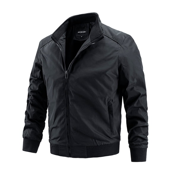 CHEEREAM Men's Lightweight Jacket Casual Spring Fall Windbreaker Bomber Zip Up Coat With Pocket Black XL