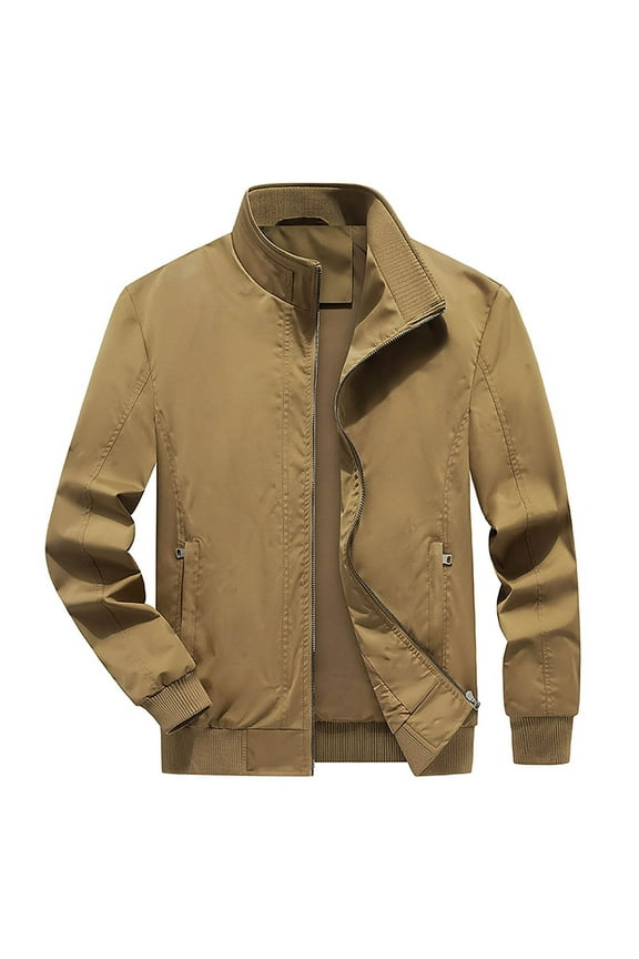 Men's Lightweight Jackets Casual Windbreaker Stylish Light Golf Full Zip Up Work Dress Business Varsity Khaki XL
