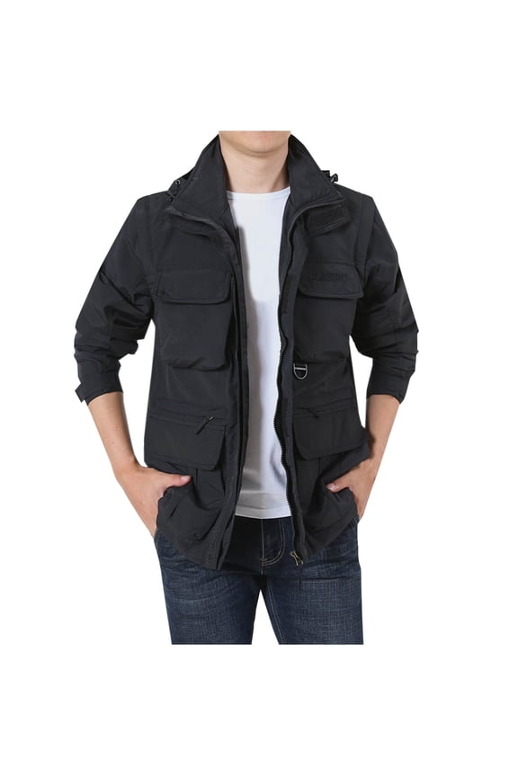 Men's Lightweight Jackets Rain Coat Fashion Windbreaker Hooded Running Fishing Jackets with Pockets Black M