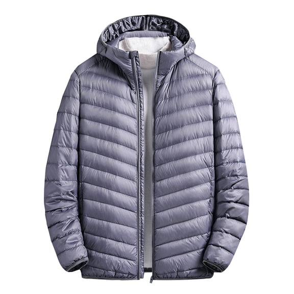 CHEEREAM Men's Lightweight Packable Puffer Jacket with Hood Warm Puffy Winter Jacket Coat Insulated for Ski Hiking Travel Gray XL