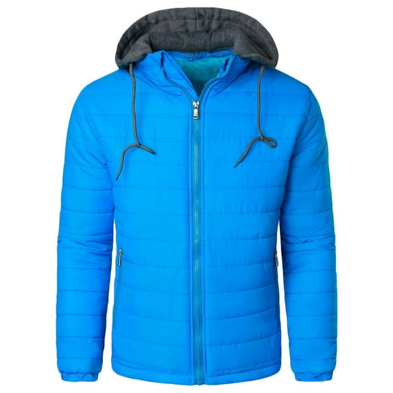 CHEEREAM Men's Lightweight Puffer Jacket Hooded Full Zip Water-Resistant Quilted Lined Winter Thicken Coats Outdoor Blue XXL