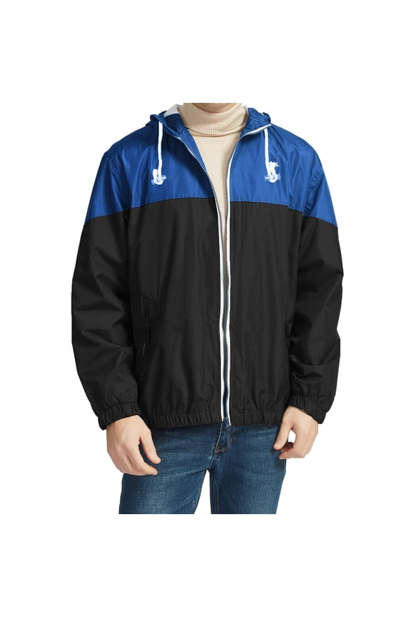Men’s Lightweight Zip Up Windbreaker Windproof Breathable Packable Jacket Quick Dry Color Block Jackets with Hooded Blue M