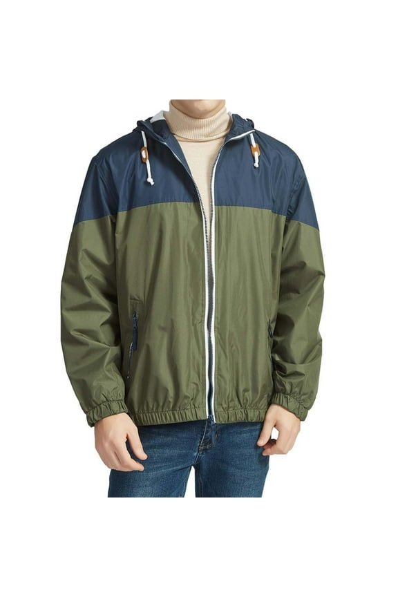 Men’s Lightweight Zip Up Windbreaker Windproof Breathable Packable Jacket Quick Dry Color Block Jackets with Hooded Green S