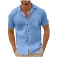 thumbnail image 1 of CHEEREAM Men's Linen Shirts Short Sleeve Casual Shirts Button Down Shirt for Men Beach Summer Wedding Shirt Light Blue 3XL, 1 of 5
