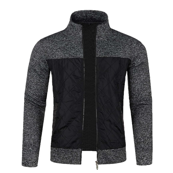 CHEEREAM Men's Long Sleeve Cardigan Sweater Thermal Slim Fit Full Zip Quilted Jacket Business Casual Knit Coats Pockets Dark Gray L
