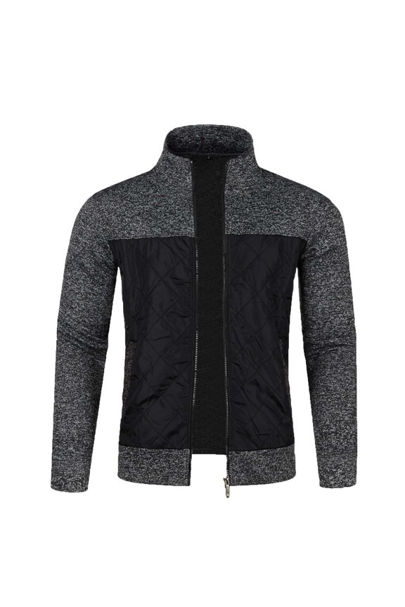 Men's Long Sleeve Cardigan Sweater Thermal Slim Fit Full Zip Quilted Jacket Business Casual Knit Coats Pockets Dark Gray L