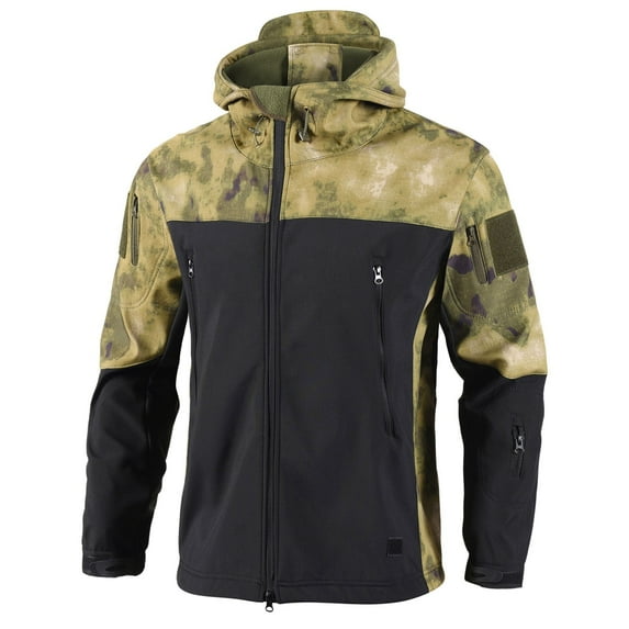 CHEEREAM Men's Military Tactical Jackets Softshell Winter Warm Fleece Hooded Coat Outdoor Hiking Hunting Jacket Yellow M
