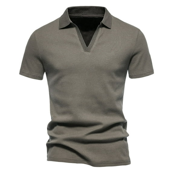 CHEEREAM Men's Muscle V Neck Polo Shirts Casual Short Sleeve Slim Fit Ribbed Golf T Shirt Athletic Tee Army Green 2XL