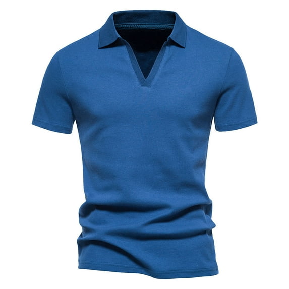 CHEEREAM Men's Muscle V Neck Polo Shirts Casual Short Sleeve Slim Fit Ribbed Golf T Shirt Athletic Tee Blue 3XL