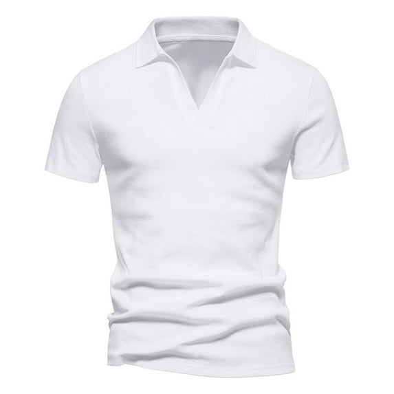 CHEEREAM Men's Muscle V Neck Polo Shirts Casual Short Sleeve Slim Fit Ribbed Golf T Shirt Athletic Tee White L