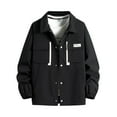thumbnail image 1 of CHEEREAM Men's Oversized Button Down Shirts Jackets Plua Size Casual Long Sleeve Lightweight Jackets Trendy 2024 Fall Lapel Coats with Cheast 2 Pockets Black 8XL, 1 of 7