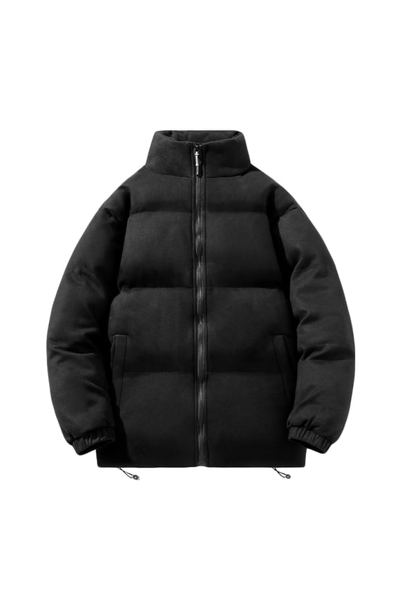 Men's Padded Jackets Winter Full Zipper Fleece Outwear Casual Windproof Bomber Varsity Coat Heavyweight Quilted Puffer Parka Coats with Pockets Black S