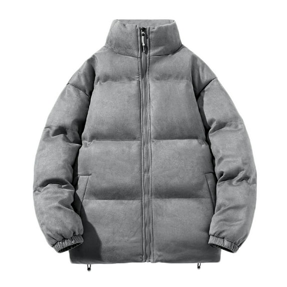 CHEEREAM Men's Padded Jackets Winter Full Zipper Fleece Outwear Casual Windproof Bomber Varsity Coat Heavyweight Quilted Puffer Parka Coats with Pockets Dark Gray S