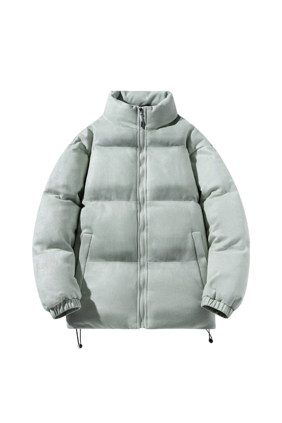 Men's Padded Jackets Winter Full Zipper Fleece Outwear Casual Windproof Bomber Varsity Coat Heavyweight Quilted Puffer Parka Coats with Pockets Green M