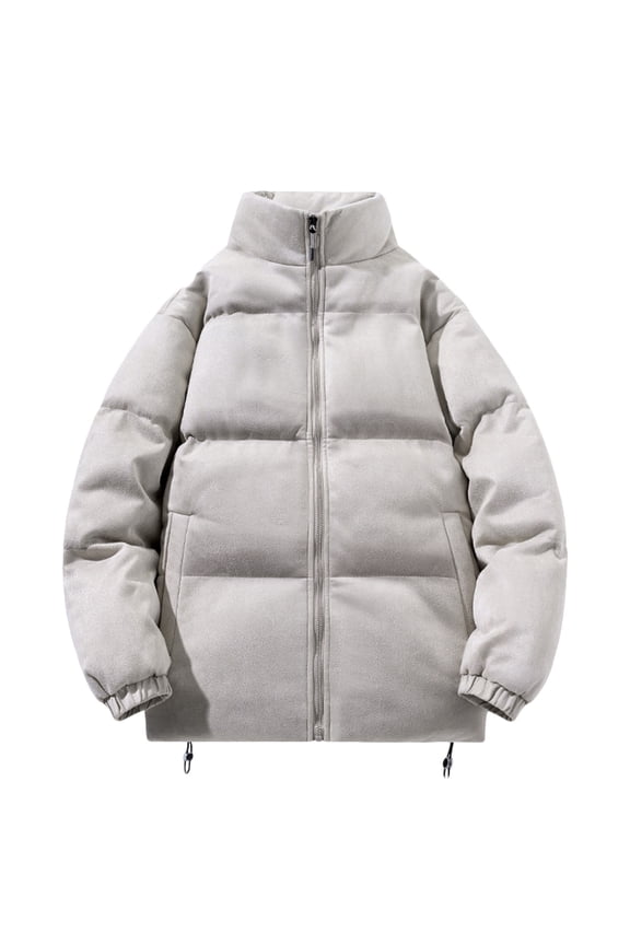 Men's Padded Jackets Winter Full Zipper Fleece Outwear Casual Windproof Bomber Varsity Coat Heavyweight Quilted Puffer Parka Coats with Pockets Gray S
