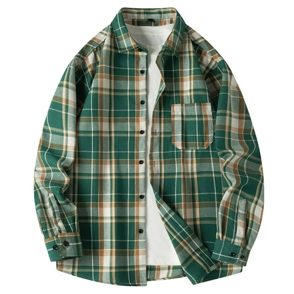 CHEEREAM Men's Plaid Button Down Shirts Casual Business Dress Shirt Work Long Sleeve Vintage Regular Fit Pocket Soft Green M