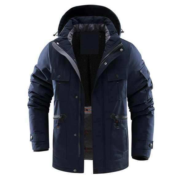 CHEEREAM Men's Puffer Jacket Waterproof Winter Parka jacket Warm Thicken Ski Coat Zipper Padded Parka Coats for Climbing Hiking Navy XXL
