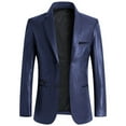 thumbnail image 1 of CHEEREAM Men's Regular Fit Button Down Lined Business Lambskin Leather Jacket Blazer with Pockets Navy 3XL, 1 of 3