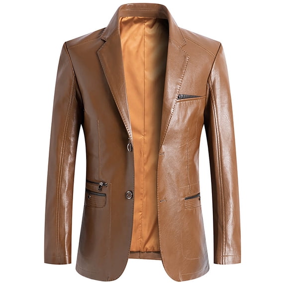 CHEEREAM Men's Regular Fit Button Down Lined Business Lambskin Leather Jacket Blazer with Pockets Yellow 3XL