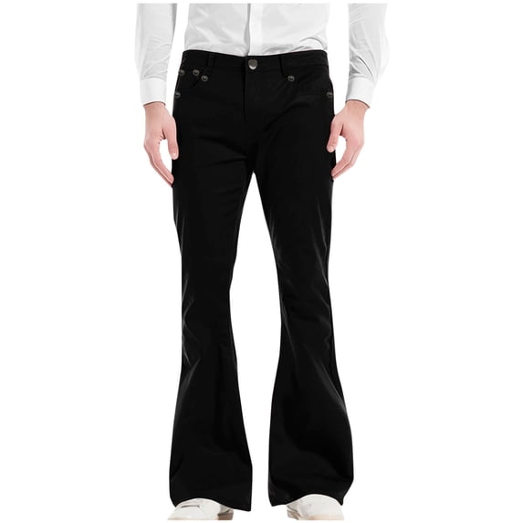 CHEEREAM Men's Relaxed Vintage 60s 70s Bell Bottom Jeans Pants Stretch Fit Classic Comfort Flared Flares Retro Leg Disco Denim Jeans Pants Black XL