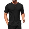thumbnail image 1 of CHEEREAM Men's Ribbed Henley Shirt Slim Fit Muscle Shirt Fitted Cotton Short Sleeve Casual T-Shirt Black 3XL, 1 of 7