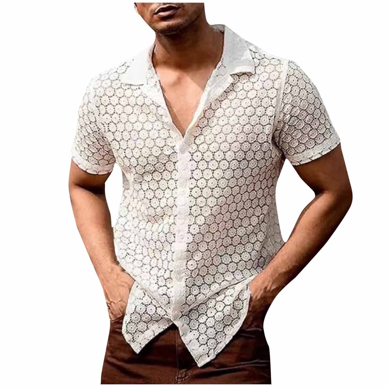 Men's Northern Cardinal Bird Print Short Sleeve Button-Down Shirt - Casual V-Neck Blouse With Pocket, Lightweight Polyester, Sizes 2XS-5XL