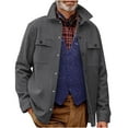 thumbnail image 1 of CHEEREAM Men's Sherpa Shirt Jacket Stand Collar Flannel Shackets Casual Long Sleeve Lightweight Wool Blend Coats with Flap Pocket Dark Gray 3XL, 1 of 5