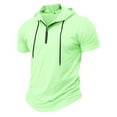 thumbnail image 1 of CHEEREAM Men's Short Sleeve Hoodie Cotton Hooded T Shirts Zipper Lightweight Sweatshirt Hoodies Pullover Green S, 1 of 4