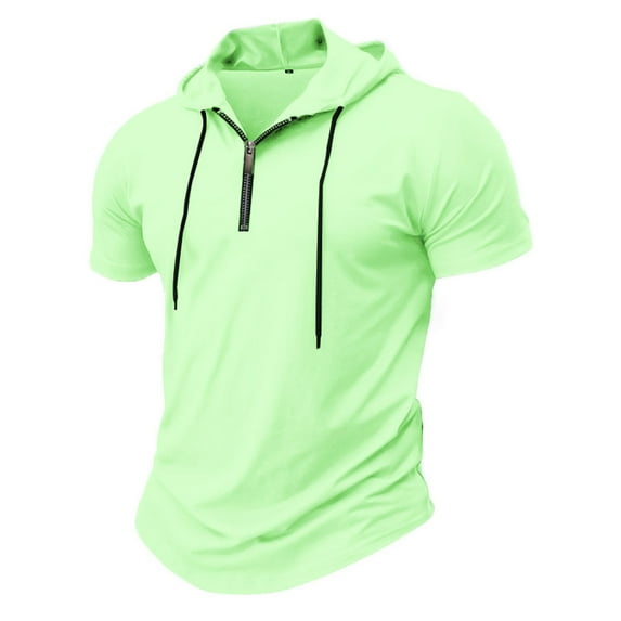 CHEEREAM Men's Short Sleeve Hoodie Cotton Hooded T Shirts Zipper Lightweight Sweatshirt Hoodies Pullover Green S