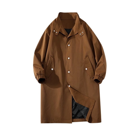 CHEEREAM Men's Single Breasted Trench Coat Oversized Casual Windbreaker Lapel Long Jacket Overcoat Notched Lapel Slim fit Overcoat with Pockets Coffee XL