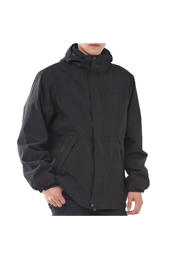 Men's Ski Jacket 3 in 1 Waterproof Winter Jacket Snow Jacket Windproof Hooded with Inner Warm Fleece Coat Black XXL