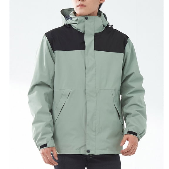CHEEREAM Men's Ski Jacket 3 in 1 Waterproof Winter Jacket Snow Jacket Windproof Hooded with Inner Warm Fleece Coat Green S