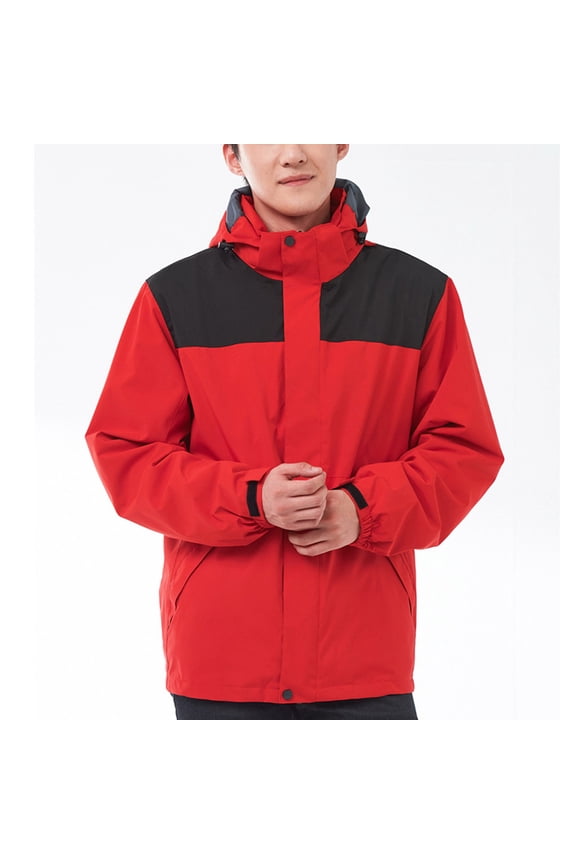 Men's Ski Jacket 3 in 1 Waterproof Winter Jacket Snow Jacket Windproof Hooded with Inner Warm Fleece Coat Red XS