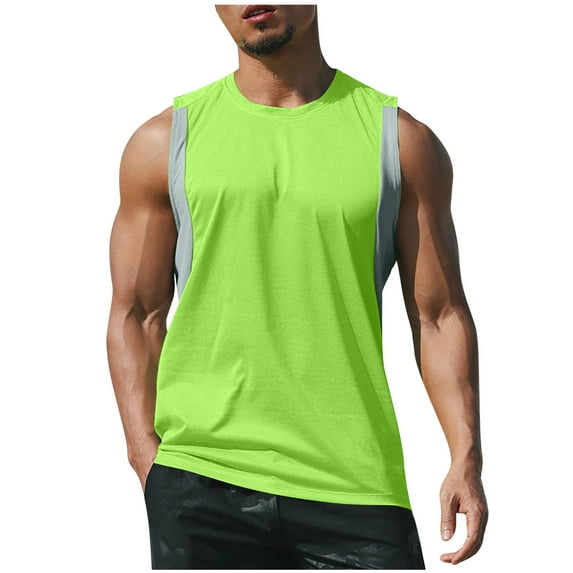 CHEEREAM Men's Sleeveless Shirts Quick Dry Tank Tops for Men Sun Protection UPF 50+ Athletic Gym Workout Muscle Shirts Green L