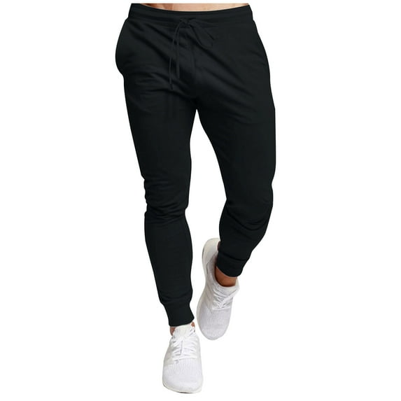 CHEEREAM Men's Slim Jogger Pants Drawsting Elastic Waist Tapered Athletic Sweatpants for Jogging Running Exercise Gym Workout Black L