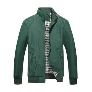 CHEEREAM Men's Sports Shell Jacket Lightweight Plaid Lined Windbreaker Outdoor Recreation Coat with Zip Pockets Army Green XXL