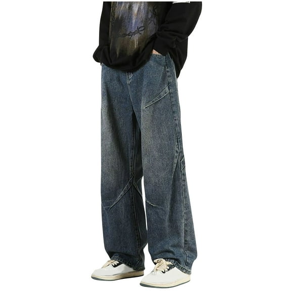 CHEEREAM Men's Straight Leg Jeans Relaxed Fit Baggy Jean Hip Hop Loose Fit Carpenter Denim Pants with Pockets Blue XL
