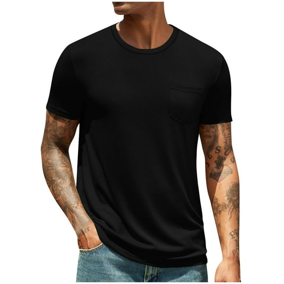 CHEEREAM Men's T Shirt Short Sleeve Crew Neck T-Shirts Casual Summer Classic Basic Tees with Pocket Black M