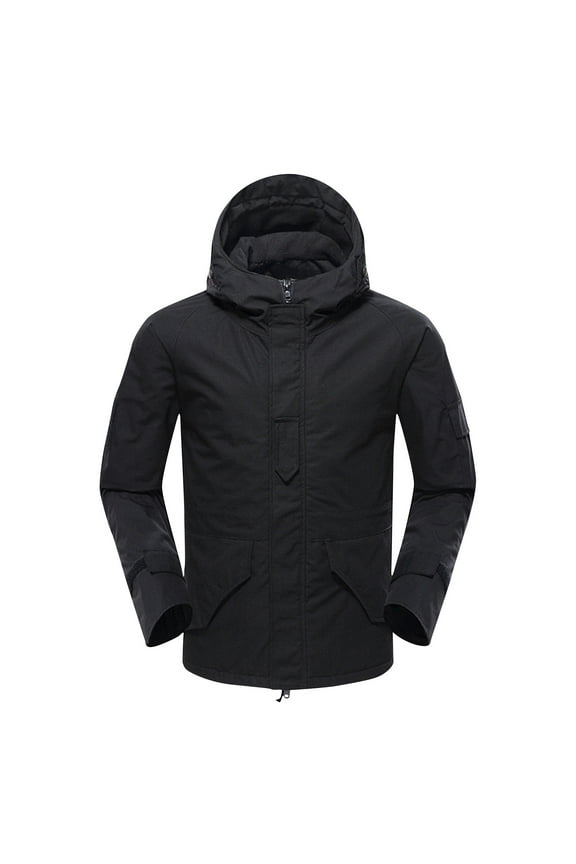 Men's Tactical Jacket 7 Pockets Performance Fleece Lined Water Resistant Soft Shell Winter Coats Black S