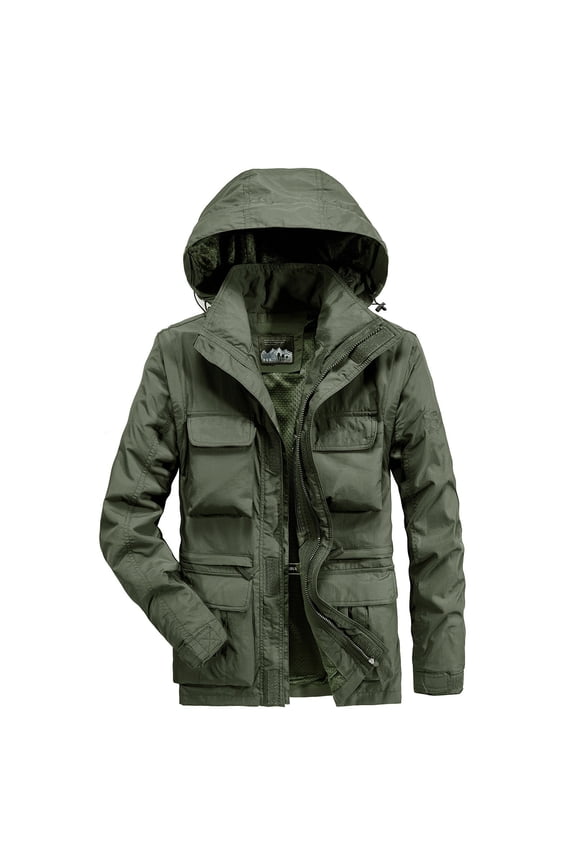 Men's Tactical Jacket Military Waterproof Rain Jacket Breathable Hooded Windbreaker Raincoat Multi Pockets Army Green L