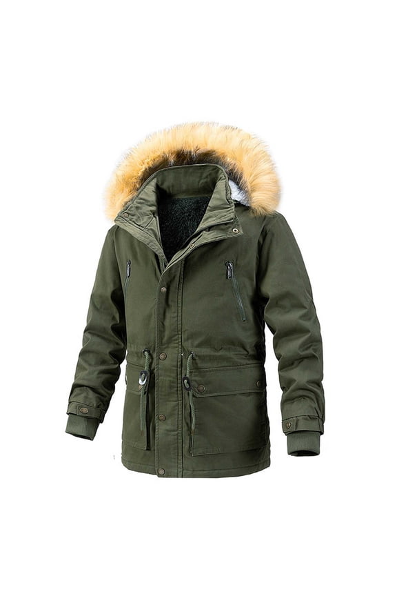 Men's Thicken Warm Winter Coat Mountain Ski Snowboard Jacket Hooded Parkas Outerwear with Fur Hooded Green XXL